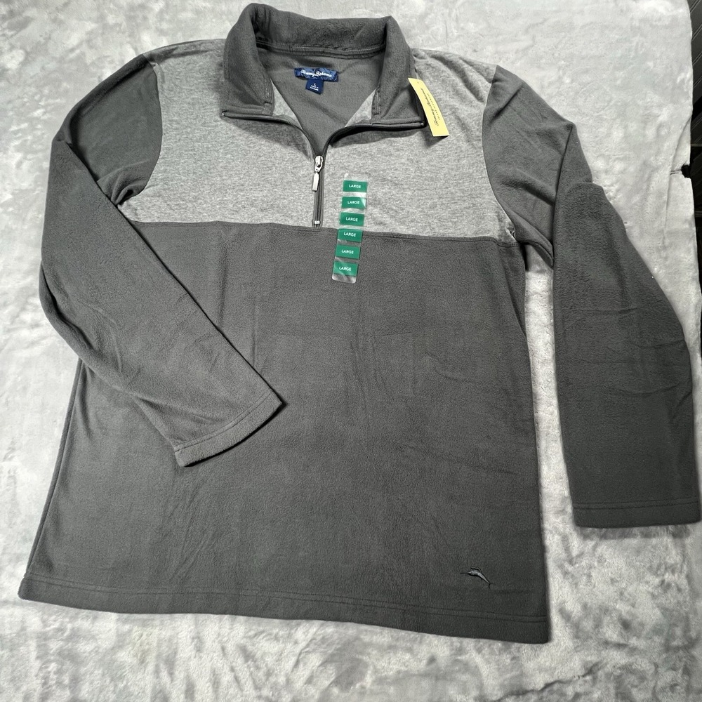 Tommy Bahama Quarter Zip Pullover Mens Large‎ Gray Fleece Colorblock 239937 NEW